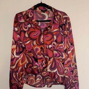Elegant Swirl Pattern Blouse in Purple and Orange